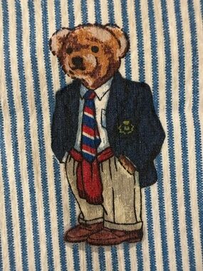 Vintage Ralph Lauren Polo Teddy Bear Pillow Case Striped